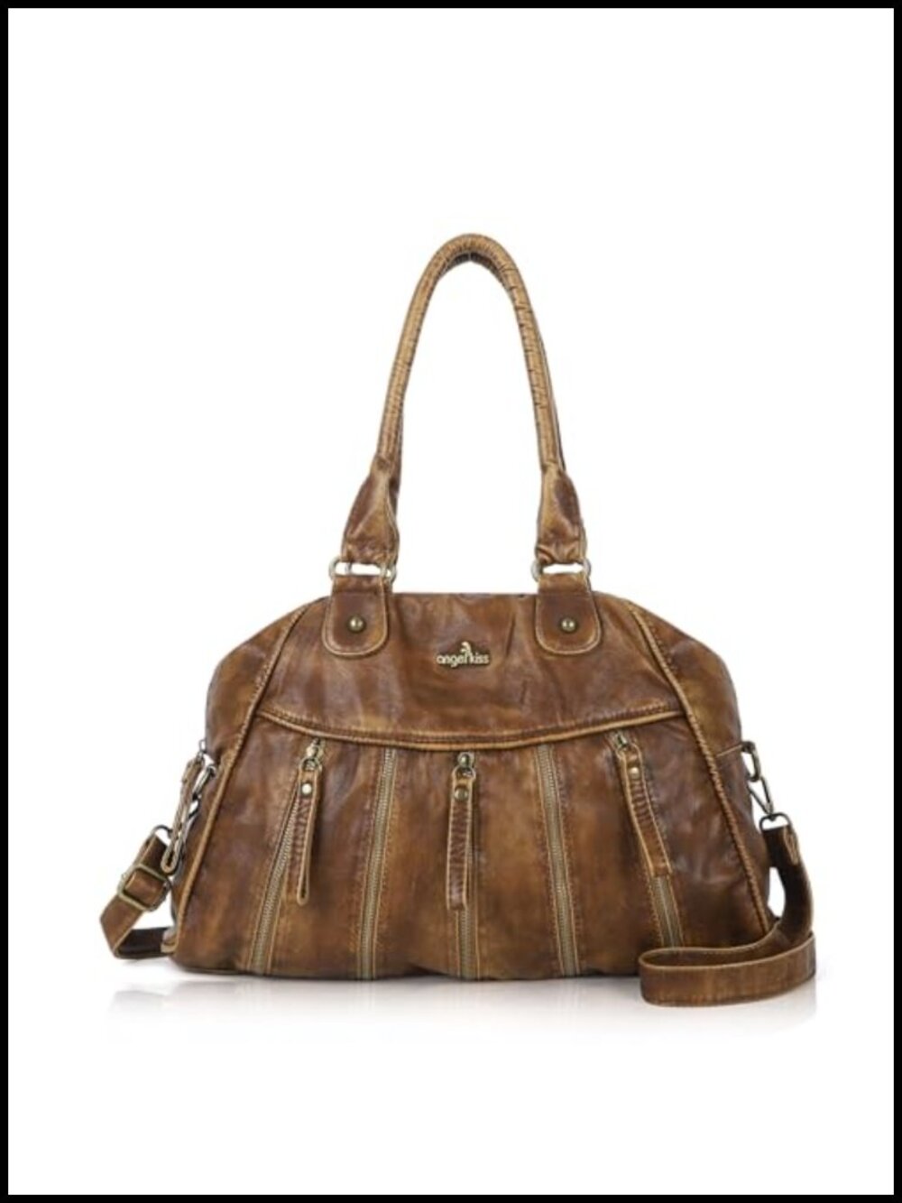 Soft PU Leather Hobo Shoulder Bag with 3 Front Zippered Pockets